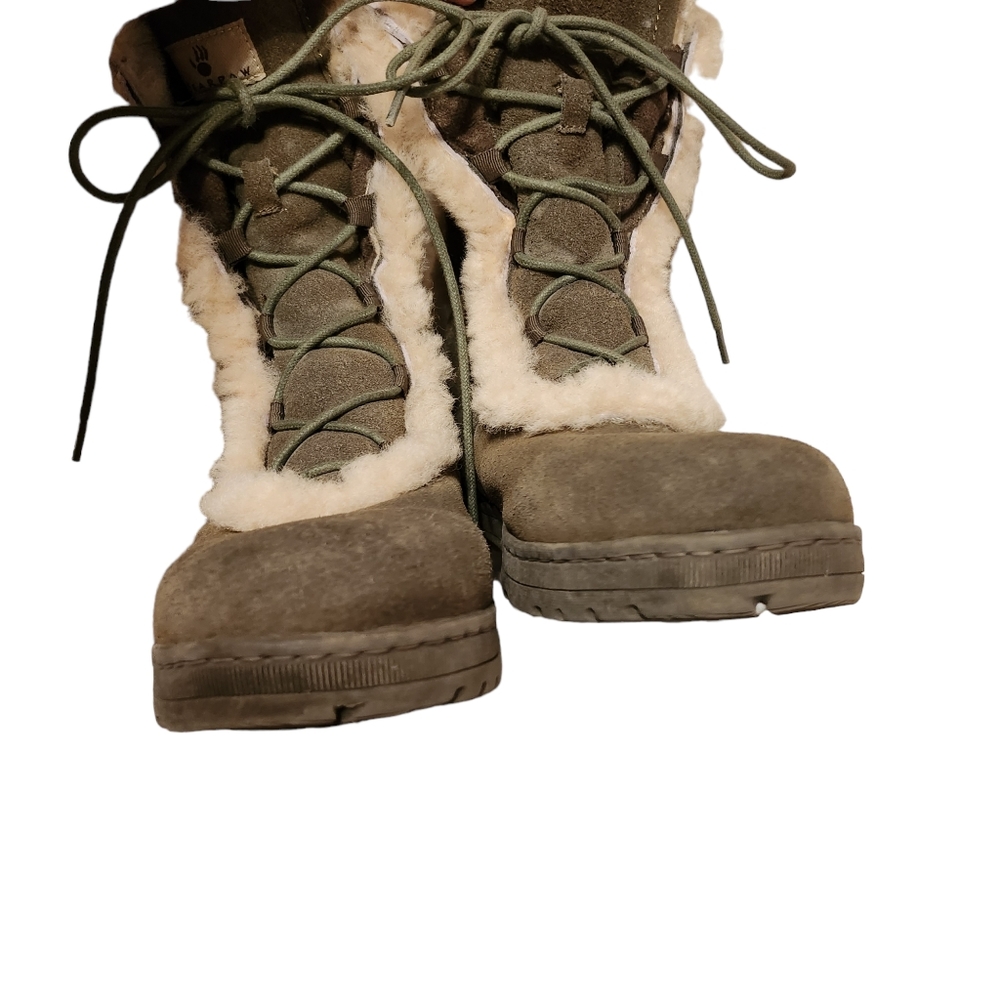 Bearpaw Women's Army Green Lace Up Fur Boots Size 9 - Picture 5 of 9